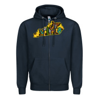 Navy Kentucky Map Western Sunflower Pattern Zipper Hoodie - Bettercallsaul