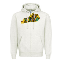 Oatmeal Heather Kentucky Map Western Sunflower Pattern Zipper Hoodie - Bettercallsaul