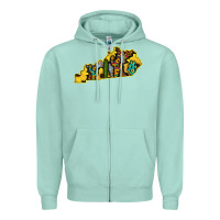 Seafoam Kentucky Map Western Sunflower Pattern Zipper Hoodie - Bettercallsaul