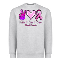 Heather Grey Peace love cure Breast Cancer Heavyweight Sweatshirt - NancyCooperArtShop