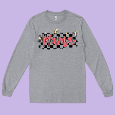 Checkered Mama Long Sleeve Tee Designed By Maliassmallbusiness