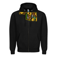 Black Western Oklahoma Map Sunflower Pattern Zipper Hoodie - Bettercallsaul