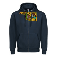 Navy Western Oklahoma Map Sunflower Pattern Zipper Hoodie - Bettercallsaul