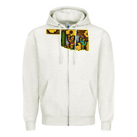 Oatmeal Heather Western Oklahoma Map Sunflower Pattern Zipper Hoodie - Bettercallsaul