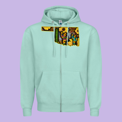 Western Oklahoma Map Sunflower Pattern Zipper Hoodie Designed By Bettercallsaul