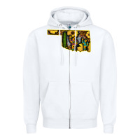 White Western Oklahoma Map Sunflower Pattern Zipper Hoodie - Bettercallsaul