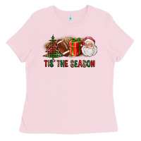Bubblegum Pink Tis The Season Christmas With Football And Santa Ladies Tee - FaDigitalArtStudio