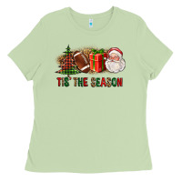 Matcha Tis The Season Christmas With Football And Santa Ladies Tee - FaDigitalArtStudio
