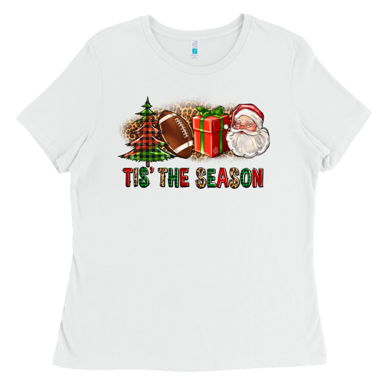Tis The Season Christmas With Football And Santa Ladies Tee by FaDigitalArtStudio | Teevron
