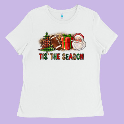 Tis The Season Christmas With Football And Santa Ladies Tee Designed By Fadigitalartstudio