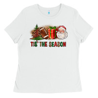White Tis The Season Christmas With Football And Santa Ladies Tee - FaDigitalArtStudio