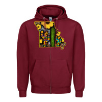 Burgundy Western Missouri Map Sunflower And Cactus Pattern Zipper Hoodie - Bettercallsaul