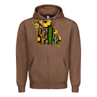 Chestnut Western Missouri Map Sunflower And Cactus Pattern Zipper Hoodie - Bettercallsaul