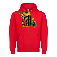 Red Western Missouri Map Sunflower And Cactus Pattern Zipper Hoodie - Bettercallsaul