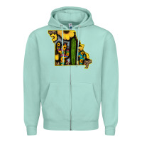 Seafoam Western Missouri Map Sunflower And Cactus Pattern Zipper Hoodie - Bettercallsaul