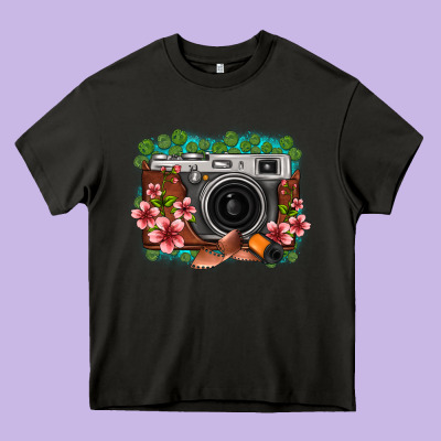 Floral Lotus Leaf Film Roll Vintage Camera Heavy Core Tee Designed By Fadigitalartstudio
