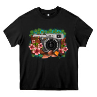 Black floral lotus leaf film roll vintage camera Heavy Core Tee - FaDigitalArtStudio