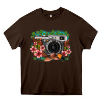 Chocolate Brown floral lotus leaf film roll vintage camera Heavy Core Tee - FaDigitalArtStudio