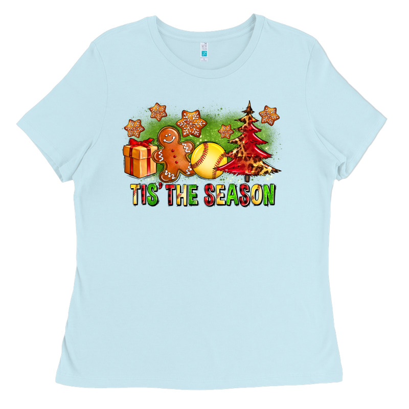 Tis The Season Christmas With Softball And Gingerbread Man Ladies Tee by FaDigitalArtStudio | Teevron