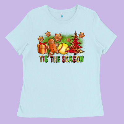 Tis The Season Christmas With Softball And Gingerbread Man Ladies Tee Designed By Fadigitalartstudio