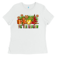 White Tis The Season Christmas With Softball And Gingerbread Man Ladies Tee - FaDigitalArtStudio
