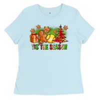 Baby Blue Tis The Season Christmas With Softball And Gingerbread Man Ladies Tee - FaDigitalArtStudio