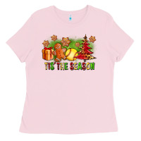 Bubblegum Pink Tis The Season Christmas With Softball And Gingerbread Man Ladies Tee - FaDigitalArtStudio