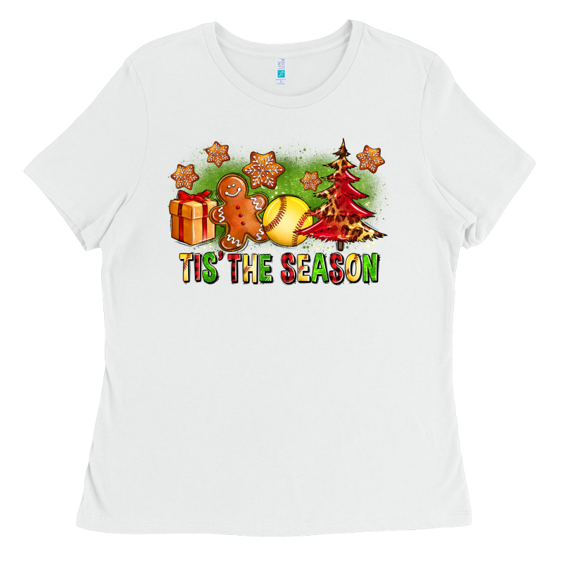 Tis The Season Christmas With Softball And Gingerbread Man Ladies Tee by FaDigitalArtStudio | Teevron