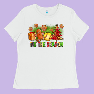 Tis The Season Christmas With Softball And Gingerbread Man Ladies Tee Designed By Fadigitalartstudio