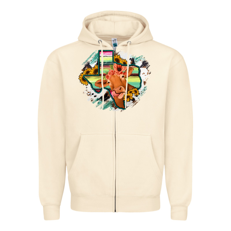 Western Texas Flag Cow Portrarit Zipper Hoodie by Bettercallsaul | Teevron