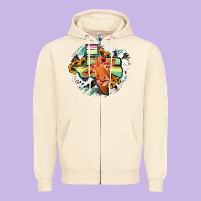 Western Texas Flag Cow Portrarit Zipper Hoodie Designed By Bettercallsaul