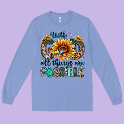 With God All Things Are Possible Malias Long Sleeve Tee Designed By Maliassmallbusiness