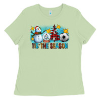 Tis The Season Christmas With Soccer Ball And Snowman Ladies Tee | Teevron