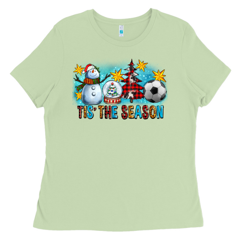 Tis The Season Christmas With Soccer Ball And Snowman Ladies Tee by FaDigitalArtStudio | Teevron