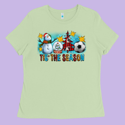 Tis The Season Christmas With Soccer Ball And Snowman Ladies Tee Designed By Fadigitalartstudio