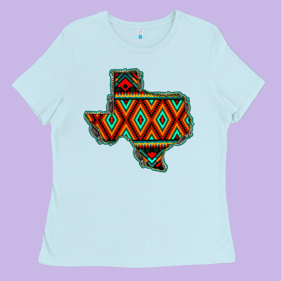 Texas Map With Aztec Background Ladies Tee Designed By Jahusdesignshop