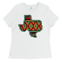 White Texas Map With Aztec Background Ladies Tee - JahusDesignShop