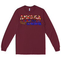 Burgundy America the beautiful Long Sleeve Tee - NancyCooperArtShop