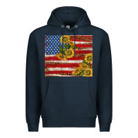 Navy American flag sunflowers with leopard Premium Hoodie - TumblerDesignByShophia