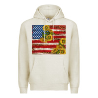 Oatmeal Heather American flag sunflowers with leopard Premium Hoodie - TumblerDesignByShophia