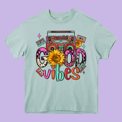 Good Vibes Cassette Boombox Heavy Core Tee Designed By Fadigitalartstudio