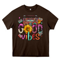 Chocolate Brown good vibes cassette boombox Heavy Core Tee - FaDigitalArtStudio