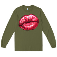 Army Green lips mark Long Sleeve Tee - NancyCooperArtShop