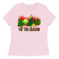Bubblegum Pink tis the season christmas with tennis ball and tree cookie Ladies Tee - FaDigitalArtStudio
