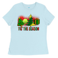 Baby Blue tis the season christmas with tennis ball and tree cookie Ladies Tee - FaDigitalArtStudio