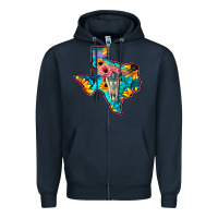 Navy Western Sunflower, Rose, Gemstsone, Turquoise Bull Skull Zipper Hoodie - Bettercallsaul