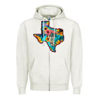 Oatmeal Heather Western Sunflower, Rose, Gemstsone, Turquoise Bull Skull Zipper Hoodie - Bettercallsaul