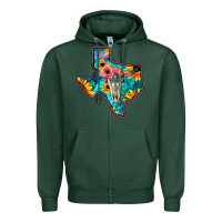 Sports Green Western Sunflower, Rose, Gemstsone, Turquoise Bull Skull Zipper Hoodie - Bettercallsaul