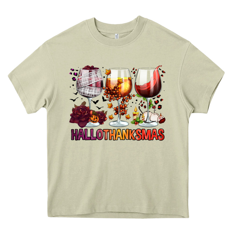 Hallothanksmas Halloween Thanksgiving  Christmas Wine Heavy Core Tee by FaDigitalArtStudio | Teevron