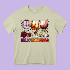 Hallothanksmas Halloween Thanksgiving  Christmas Wine Heavy Core Tee Designed By Fadigitalartstudio